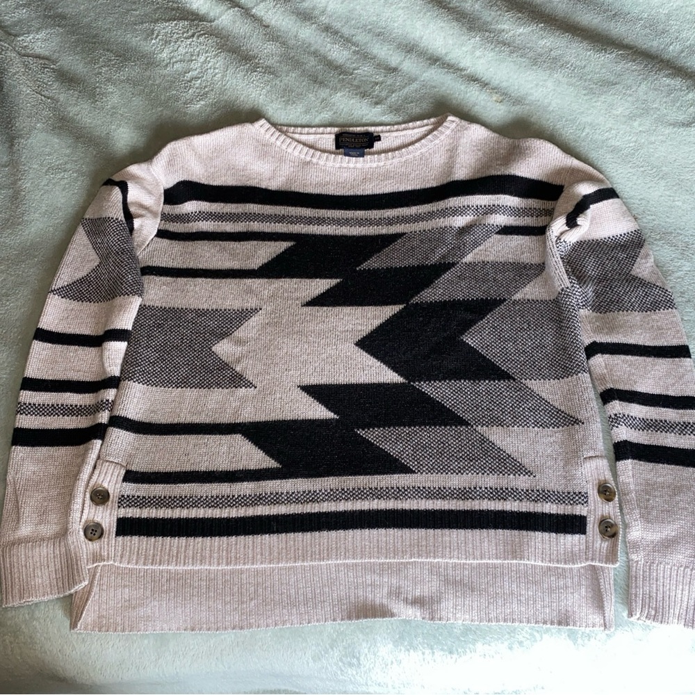 Pendleton oversized southwestern aztec merino wool oatmeal sweater xs